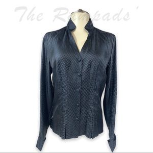 NWT Vintage Ann Taylor Black Silk, White Dot Collar Shirt Size 8
